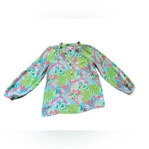 Lilly Pulitzer Silk Anya Blouse in Surf Blue Checking In Size 2 Popover